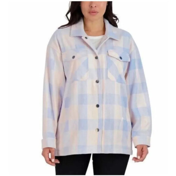 HFX Long Sleeve Snap Front Shirt Jacket Blue/White Plaid Women's Sz S - Picture 1 of 6